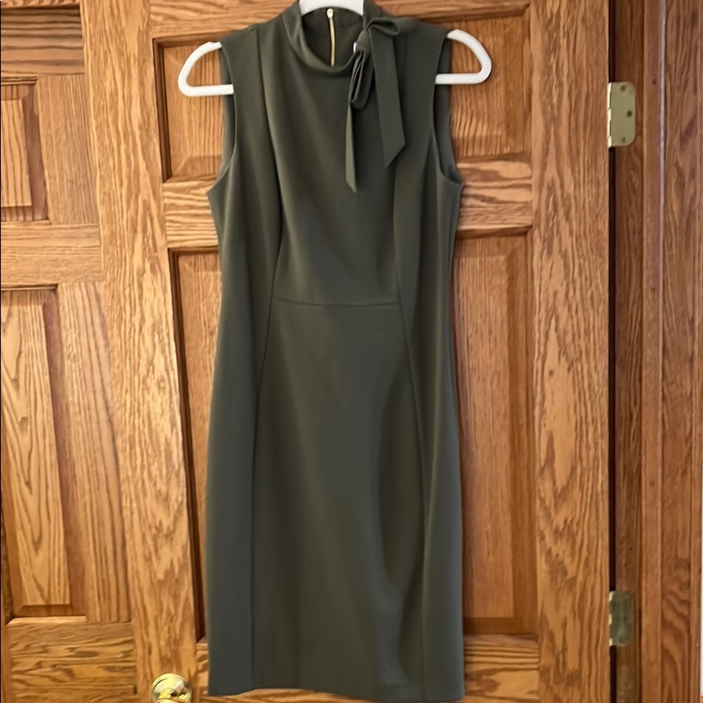 Calvin Klein Green Mock Neck Sleeveless Sheath Dress